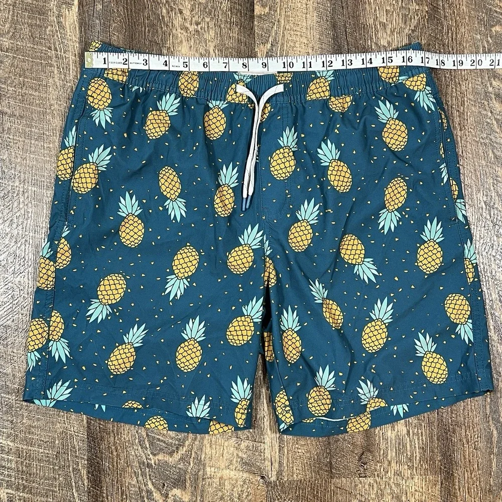 Elysian Supply‎ Company Swim Trunks Medium Blue Pineapple AOP Beach Pool Summer